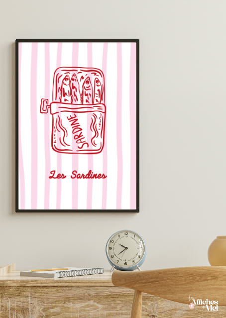 Affiche Les Sardines – Illustration rétro rayures roses