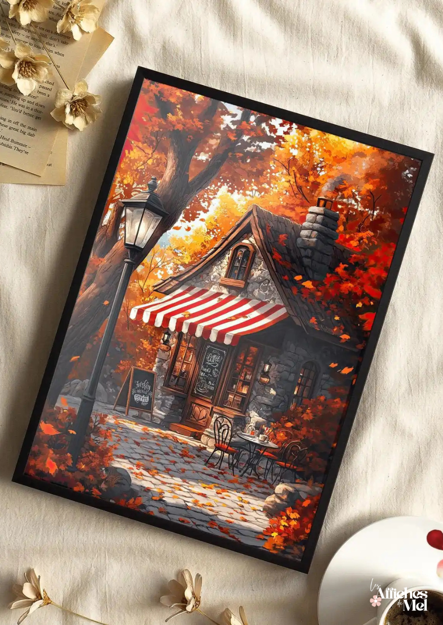 Affiche murale automne – Coffee shop automnal
