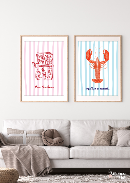 Affiche Les Sardines – Illustration rétro rayures roses