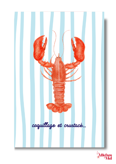 Affiche Coquillage et Crustacé – Illustration homard bord de mer