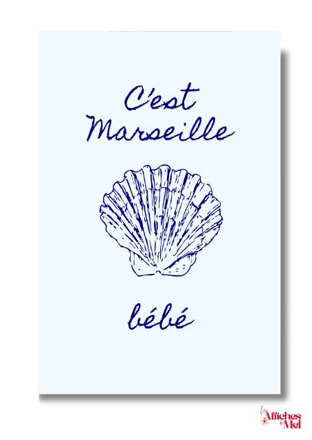Affiche C’est Marseille bébé – Illustration coquillage minimaliste