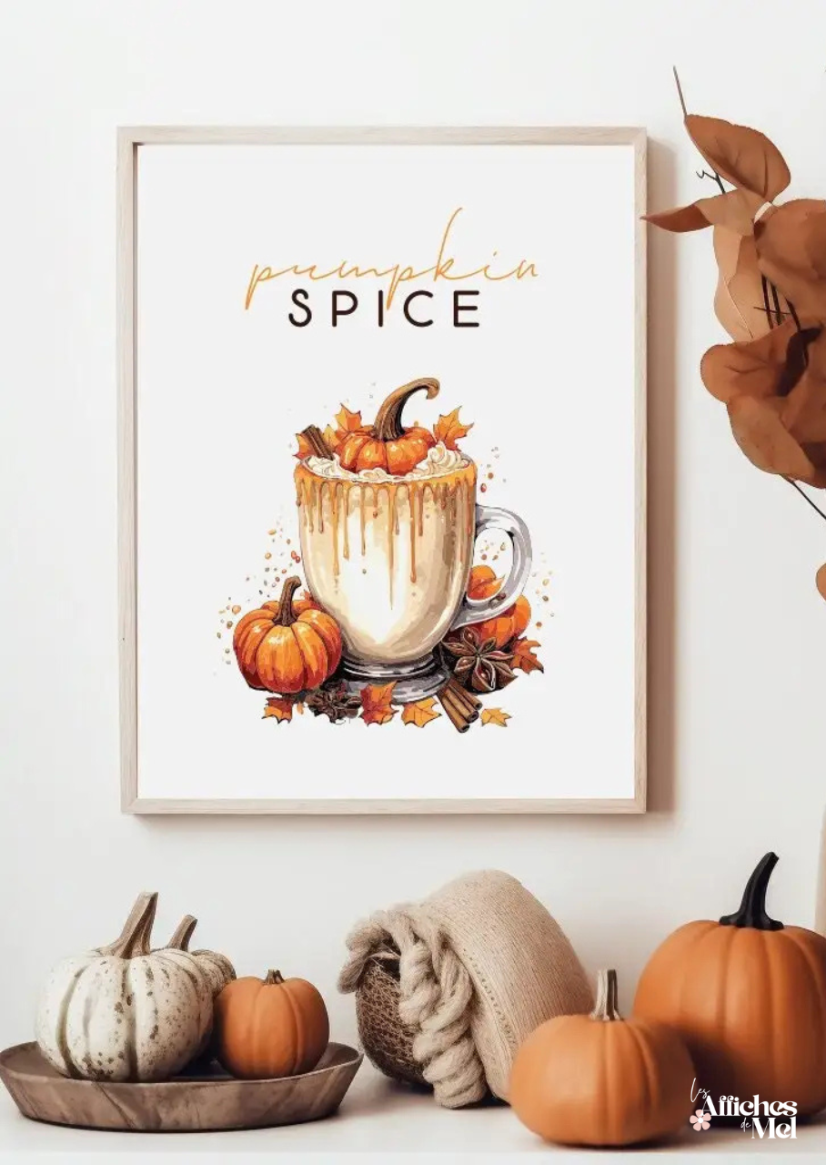 Affiche murale automne – Pumpkin Spice et feuilles d’automne