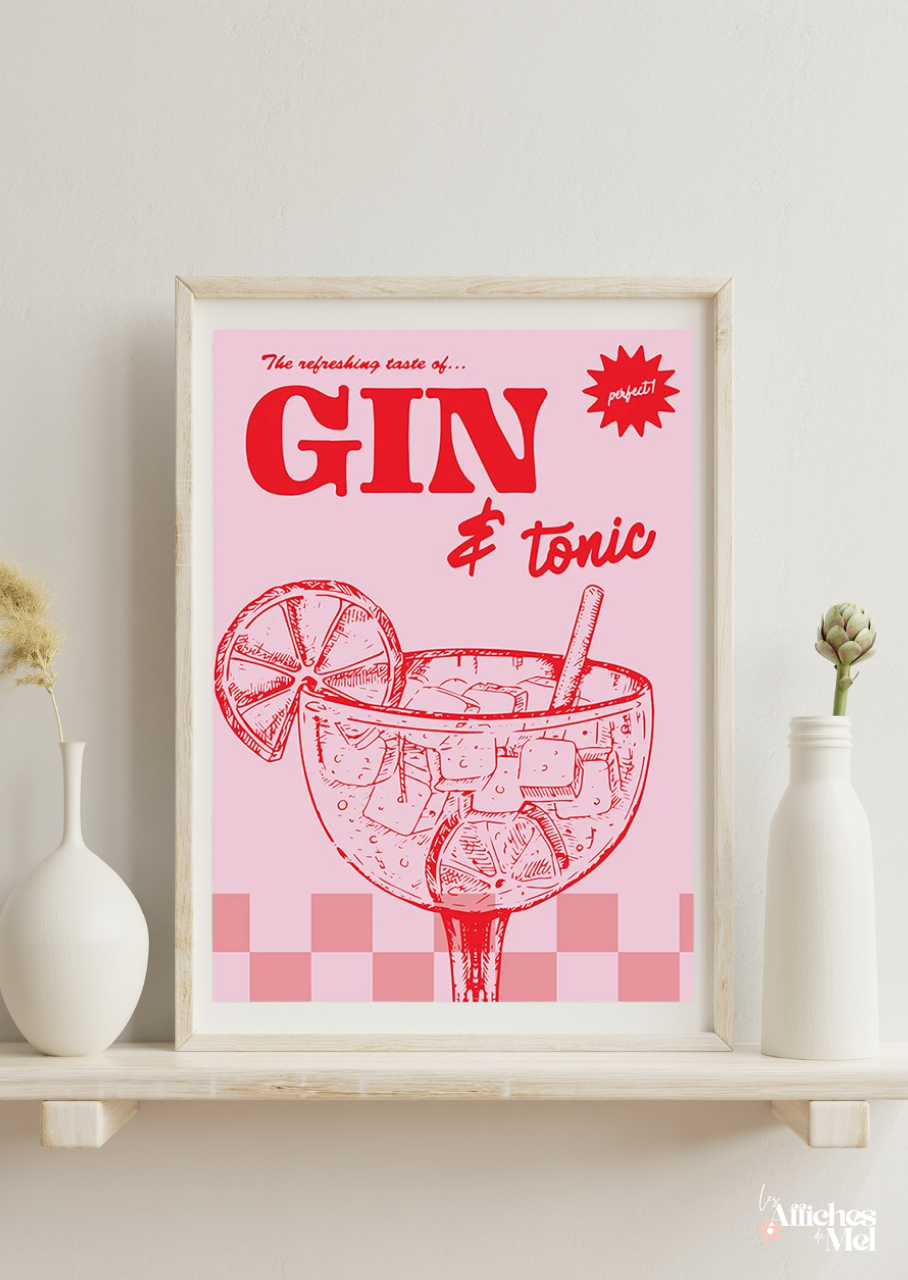 Affiche "Gin & Tonic Vibes" – Rétro Cocktail pour Déco Cuisine ou Bar