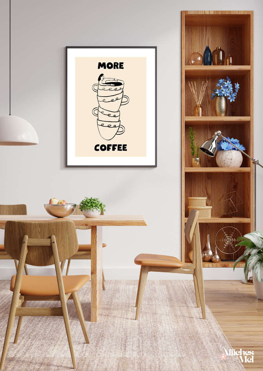 Affiche “More Coffee” – Illustration minimaliste et déco murale vintage pour les amateurs de café
