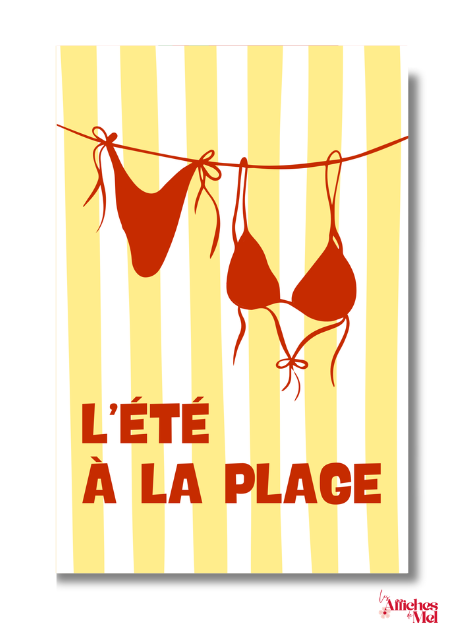 Affiche L’Été à la Plage – Illustration estivale rayures jaunes
