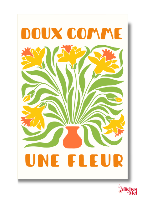 Affiche Doux Comme Une Fleur – Illustration florale verte et orange