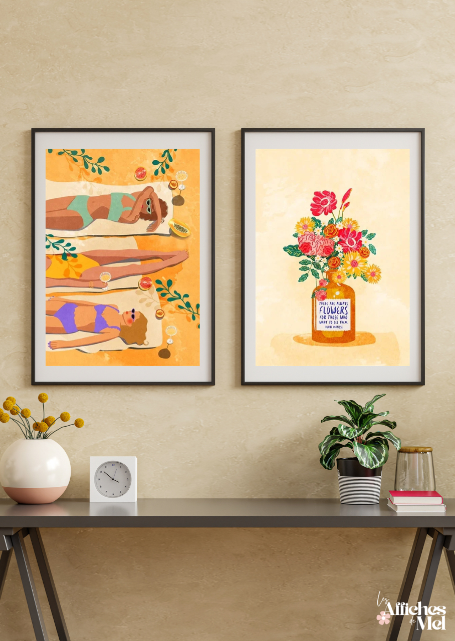 Affiche "Flower Power" – Bouquet de Fleurs & Citation Inspirante