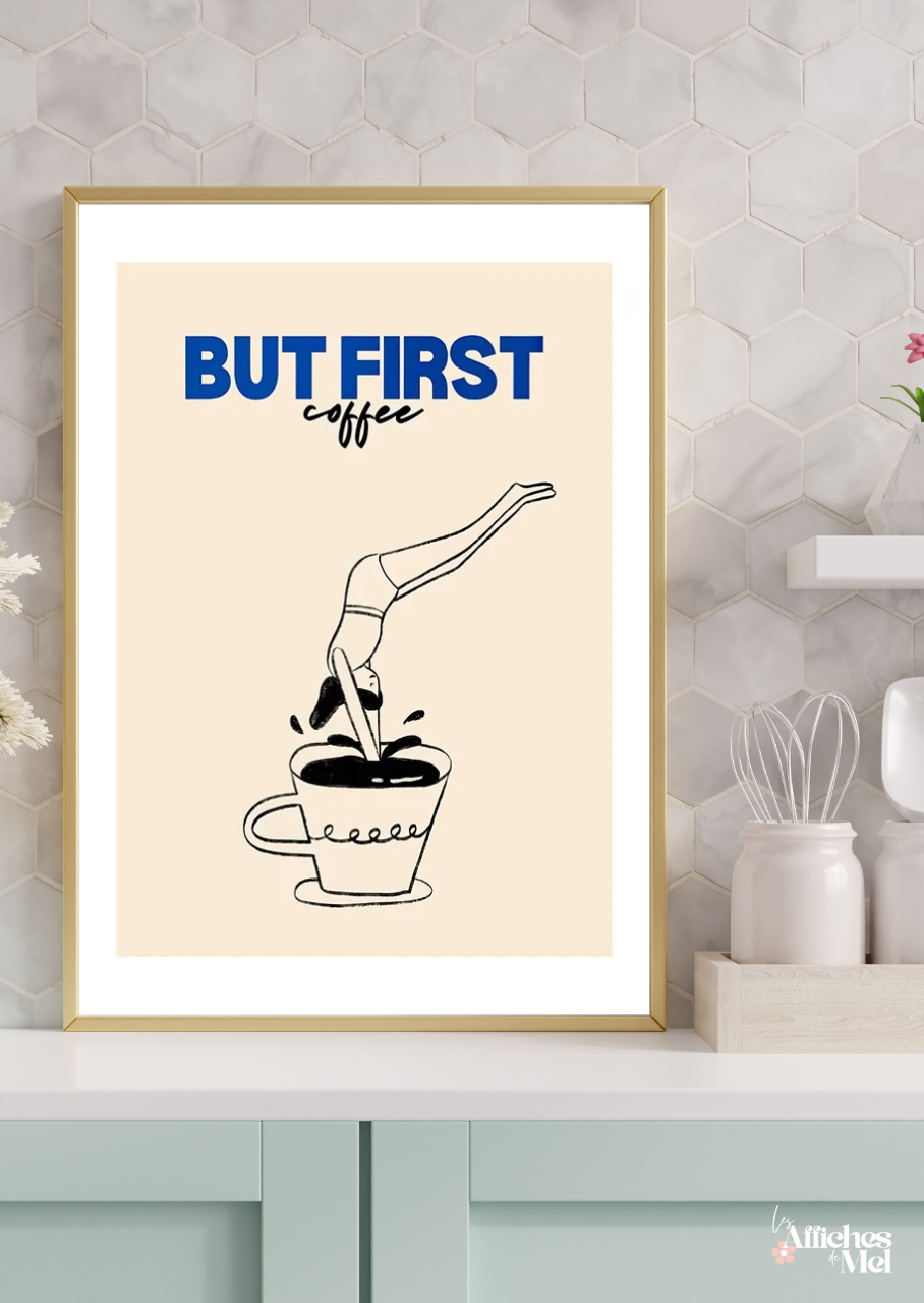 Affiche “But First Coffee” – Illustration vintage | Déco murale pour les amateurs de café