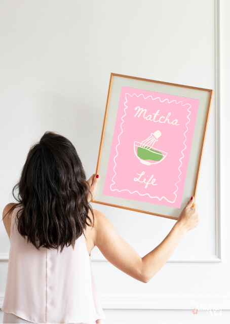 Affiche Matcha Life – Illustration rose douce et gourmande