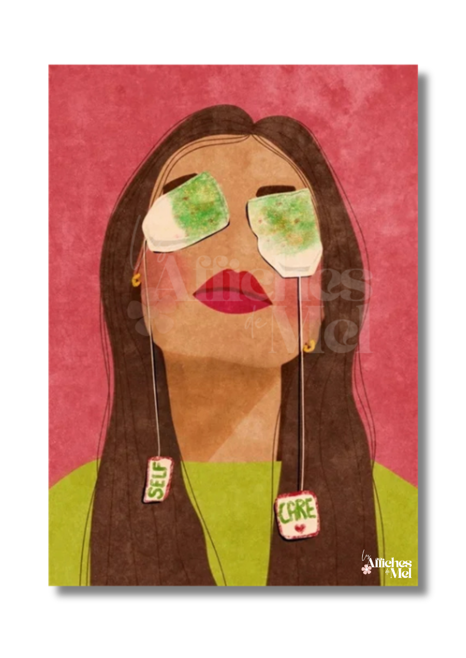 Affiche "Self-care Queen" - Illustration Féminine & Moderne avec Sachets de Thé