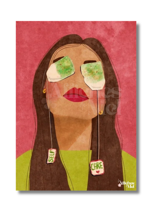 Affiche "Self-care Queen" - Illustration Féminine & Moderne avec Sachets de Thé