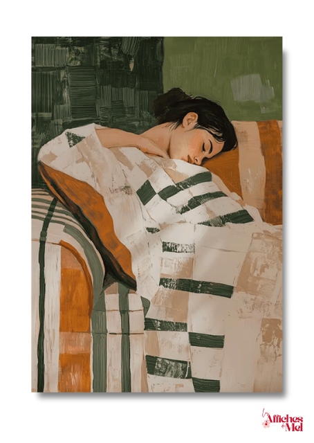 Affiche Repos Cosy – Illustration Douce & Intimiste sur Fond Vert