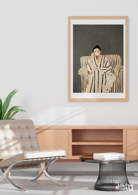 Poster Femme au Fauteuil – Illustration Intérieure Chic – Affiche Minimaliste Moderne – Décoration Murale Relaxante