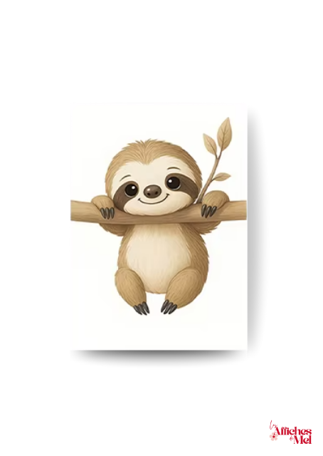 Affiche Bébé Paresseux – Illustration Animalière Adorable et Déco Jungle