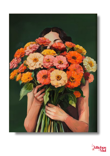 Affiche Bouquet Coloré – Poster Fleurs Vibrantes – Illustration Moderne Murale – Décoration Colorée Bohème