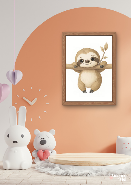 Affiche Bébé Paresseux – Illustration Animalière Adorable et Déco Jungle