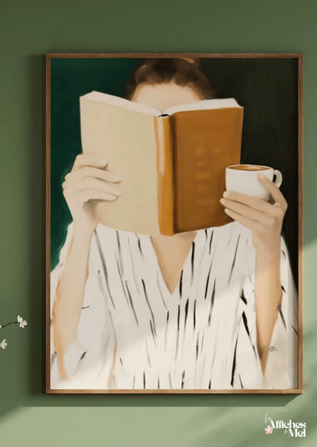 Affiche Lecture & Café – Illustration Minimaliste Douce et Moderne