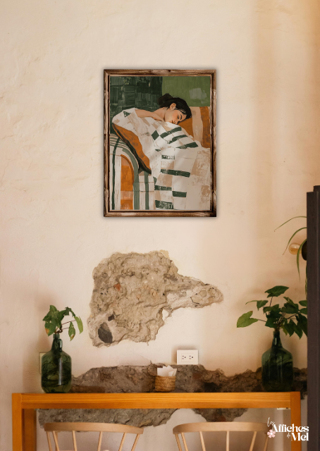 Affiche Repos Cosy – Illustration Douce & Intimiste sur Fond Vert