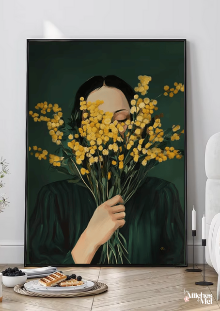 Affiche Moderne Bouquet de Mimosas – Illustration Florale Verte – Poster Femme et Fleurs – Décoration Murale Botanique