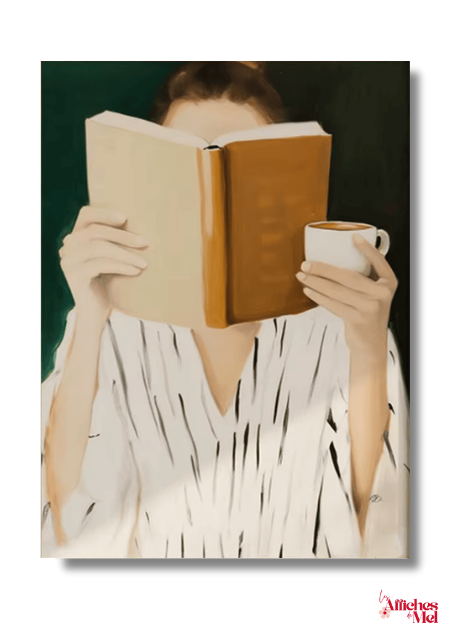 Affiche Lecture & Café – Illustration Minimaliste Douce et Moderne
