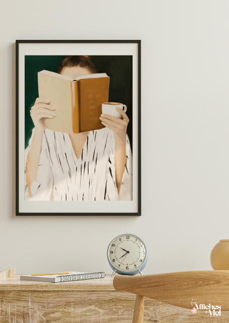 Affiche Lecture & Café – Illustration Minimaliste Douce et Moderne