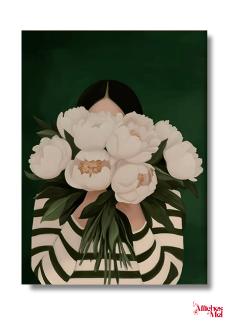 Affiche Pivoines Blanches – Poster Botanique Élégant – Illustration Moderne Fleurie – Décoration Murale Nature