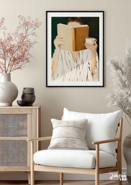 Affiche Lecture & Café – Illustration Minimaliste Douce et Moderne