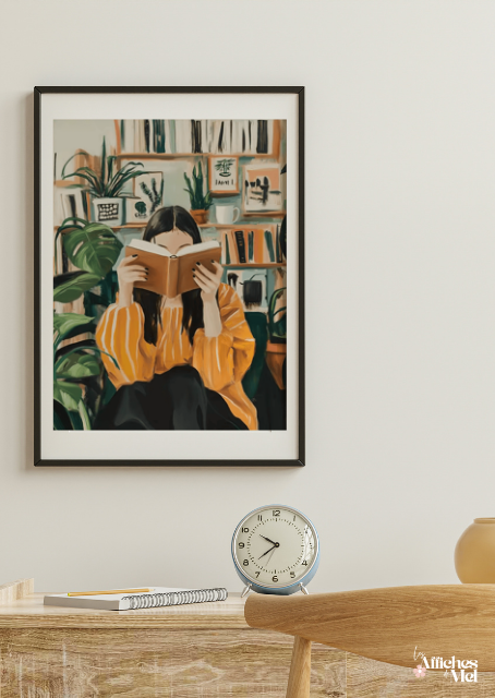 Affiche Lecture Cozy – Illustration Bibliothèque & Ambiance Hygge