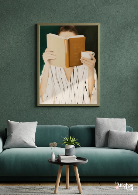 Affiche Lecture & Café – Illustration Minimaliste Douce et Moderne