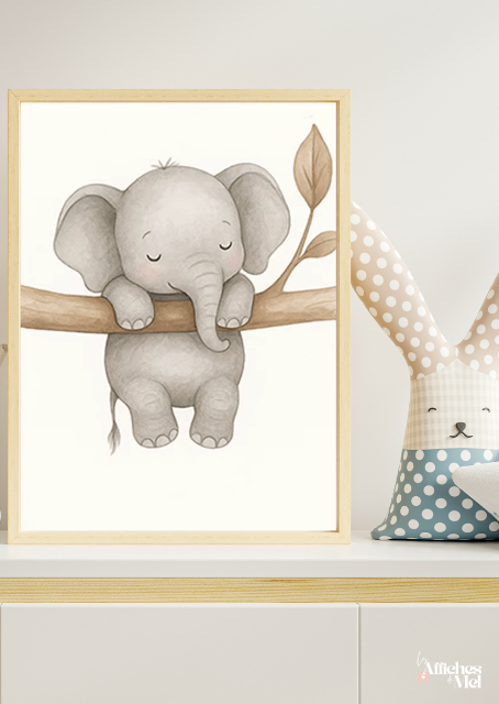 Affiche Bébé Éléphant – Illustration Animal Douce & Apaisante