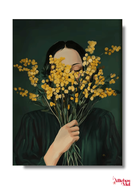 Affiche Moderne Bouquet de Mimosas – Illustration Florale Verte – Poster Femme et Fleurs – Décoration Murale Botanique