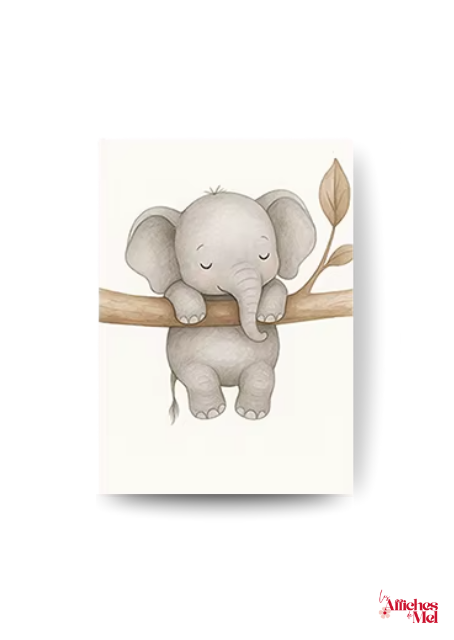 Affiche Bébé Éléphant – Illustration Animal Douce & Apaisante