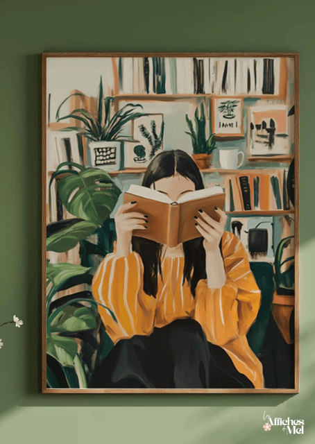Affiche Lecture Cozy – Illustration Bibliothèque & Ambiance Hygge