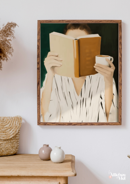 Affiche Lecture & Café – Illustration Minimaliste Douce et Moderne