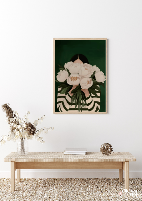 Affiche Pivoines Blanches – Poster Botanique Élégant – Illustration Moderne Fleurie – Décoration Murale Nature