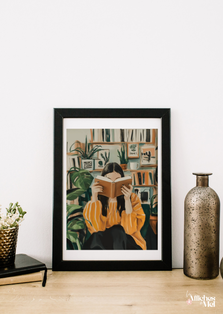 Affiche Lecture Cozy – Illustration Bibliothèque & Ambiance Hygge