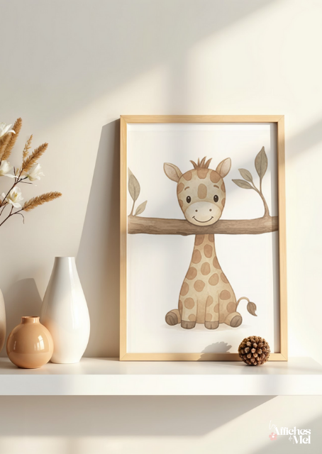 Affiche Bébé Girafe – Illustration Animale Douce pour Chambre d’Enfant
