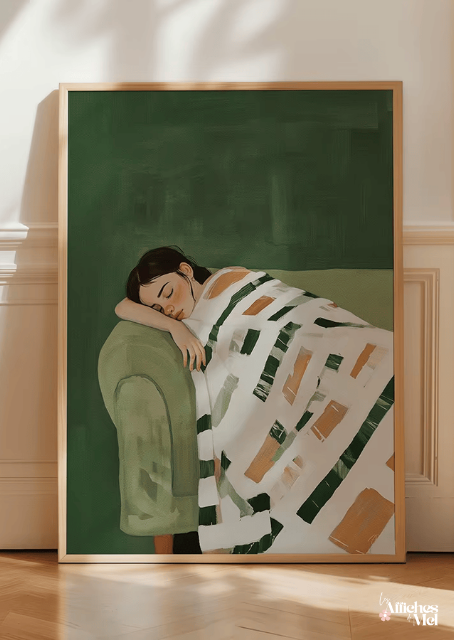 Affiche Sieste Cozy – Illustration Cocooning au Style Artistique Moderne