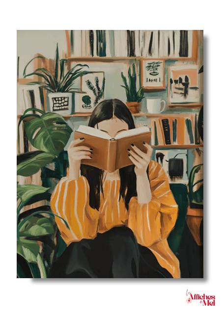Affiche Lecture Cozy – Illustration Bibliothèque & Ambiance Hygge