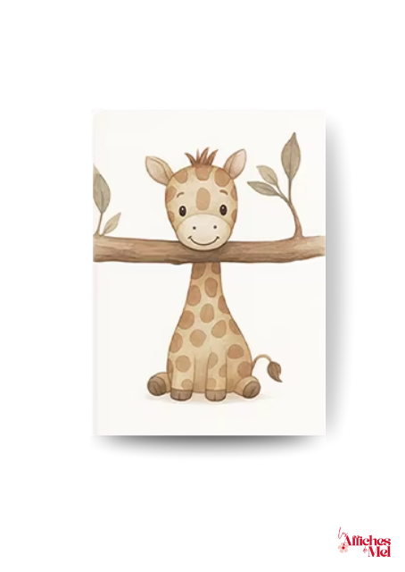 Affiche Bébé Girafe – Illustration Animale Douce pour Chambre d’Enfant